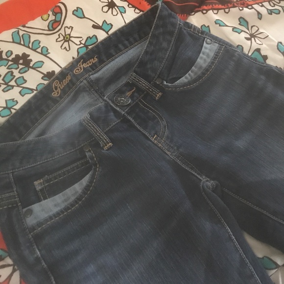 GUESS | dark wash y2k denim on demin trim capris W24 - Picture 5 of 5